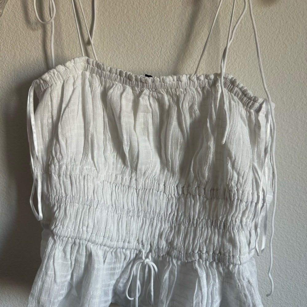 J. Crew White Ruched Peplum Tie-Strap Camisole - Picture 5 of 11